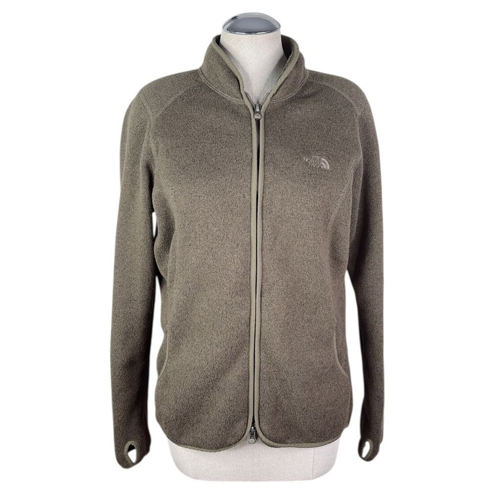 The North Face Jacket sz L * Soft Heather Brown Fleece Full Zip Pockets TNF